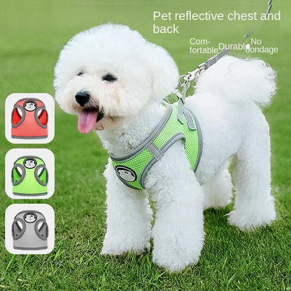 S-XL Pet Dog Cat Anti-escape Harness with Breathable Fabric Reflective Strips Leash Lead