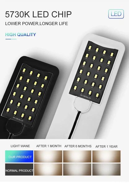 5-15W Ultra Thin Aquarium Fish Tank LED Light Clip-on Lamp