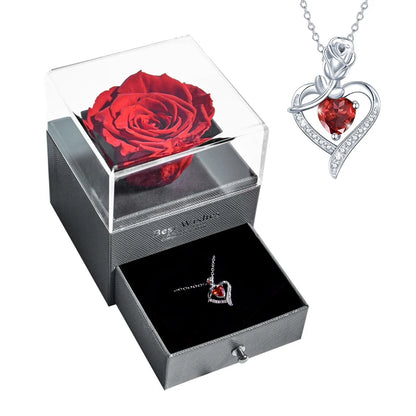 Preserved Rose Flower Necklace Jewelry Gift Box Set