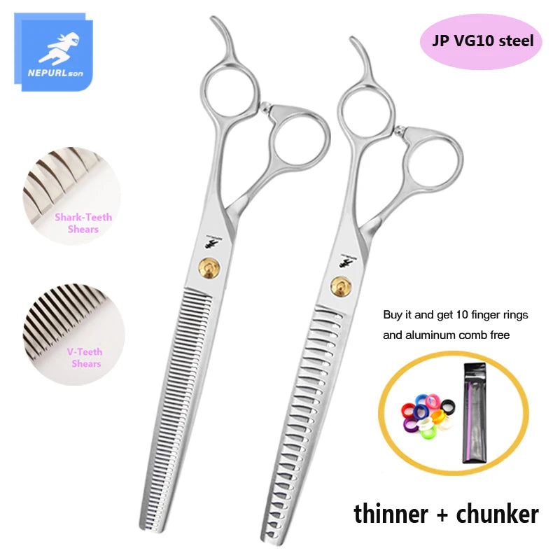 7/7.5" Stainless Steel Pet Dog Cat Curved Chunker Grooming Scissors