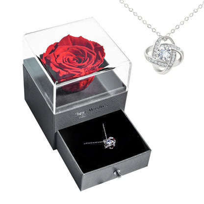 Preserved Rose Flower Necklace Jewelry Gift Box Set