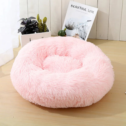 S-XL Pet Cat Dog Round Soft Long Plush Beds Cushion Mat Sleeping Sofa