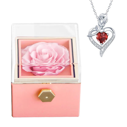 Rotating Preserved Eternal Rose Necklace Gift Box Set