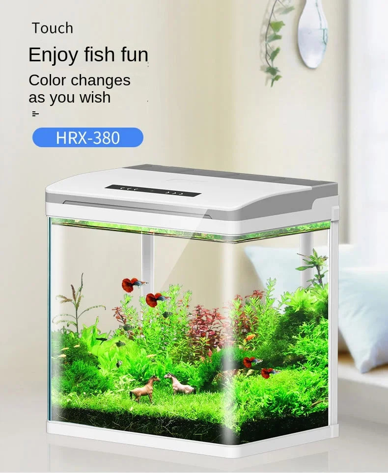 Plexiglass Desktop Smart Fish Tank Aquarium Filter Silent Feeding Box LED Light