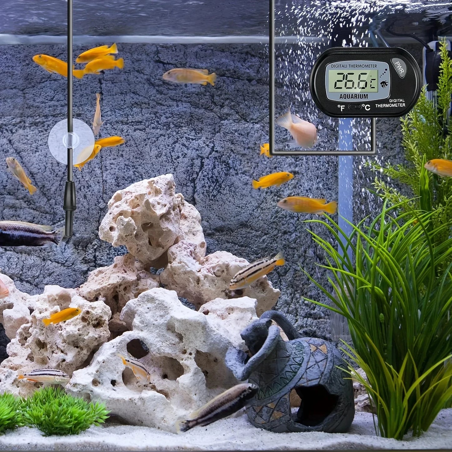 1-8Pcs LCD Digital Aquarium Thermometer With Water-Resistant Sensor Probe And Suction Cup