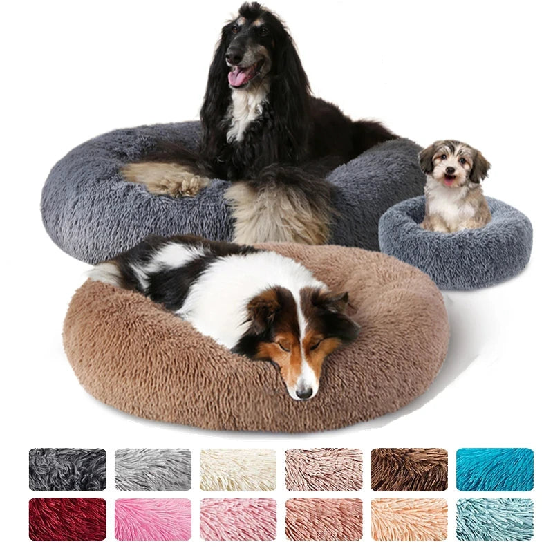 S-XL Pet Cat Dog Round Soft Long Plush Beds Cushion Mat Sleeping Sofa