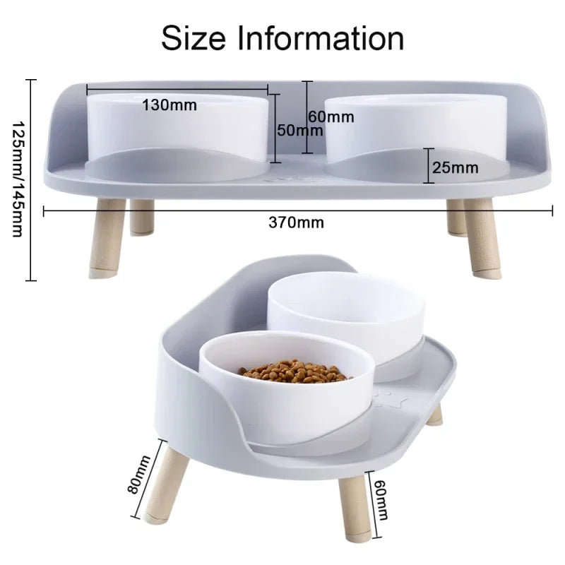 Adjustable Height Elevated Pet Dog Cat Double Food Water Bowls