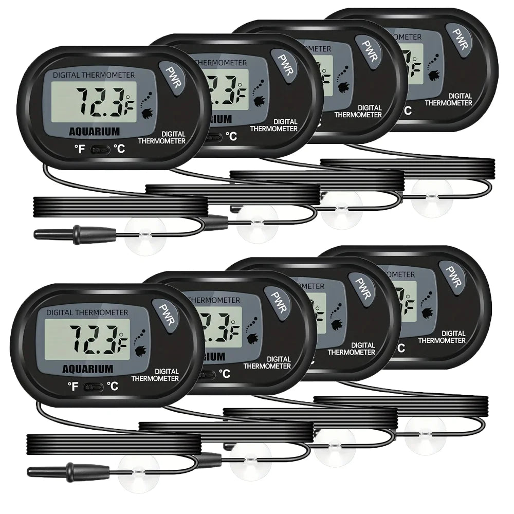 1-8Pcs LCD Digital Aquarium Thermometer With Water-Resistant Sensor Probe And Suction Cup