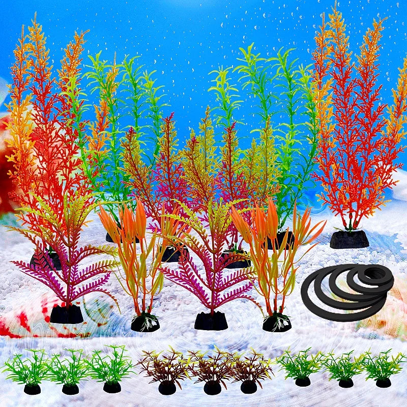 24PC Artificial Aquarium Fish Tank Decor Plants Ornament