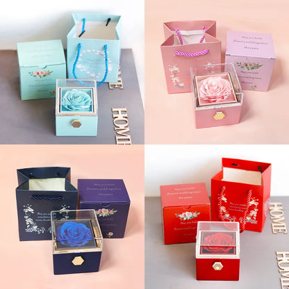 Rotating Preserved Eternal Rose Necklace Gift Box Set