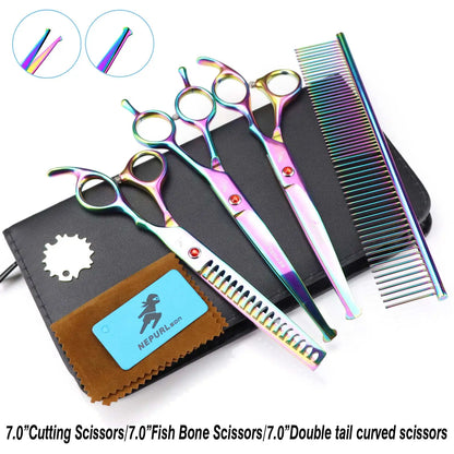 3-5pcs 7.5" Stainless Steel Pet Dog Cat Grooming Scissors Comb Sets