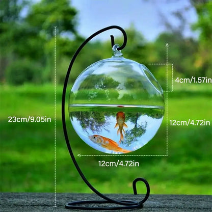 Hanging Glass Vase Aquarium Fish Tank With Rack Holder