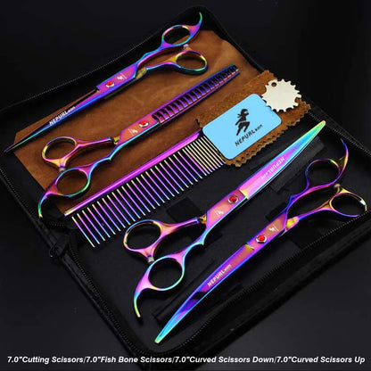 4-7pc Stainless Steel Pet Dog Cat 7" Grooming scissors Comb Sets