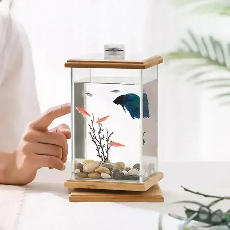 Cylindrical Rotating Desktop Mini Aquarium Fish Tank