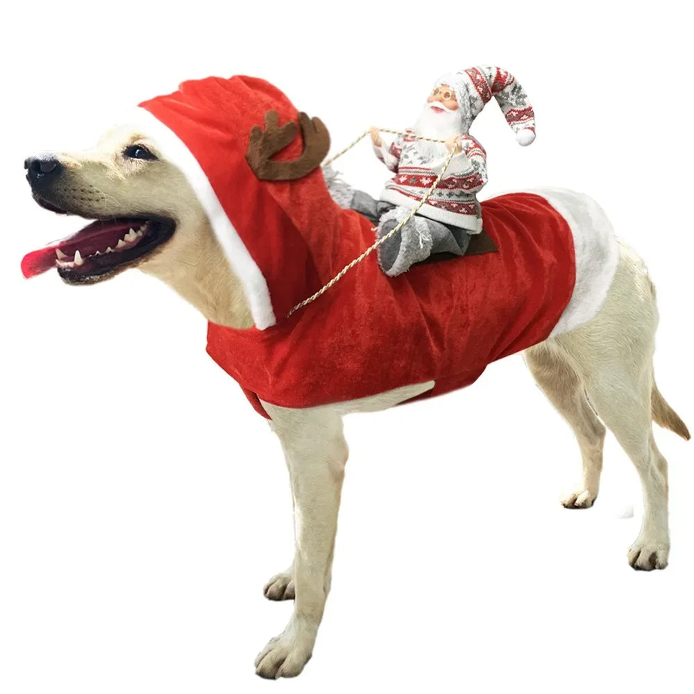 S-2XL Pet Dog Christmas Santa Claus Riding Costume