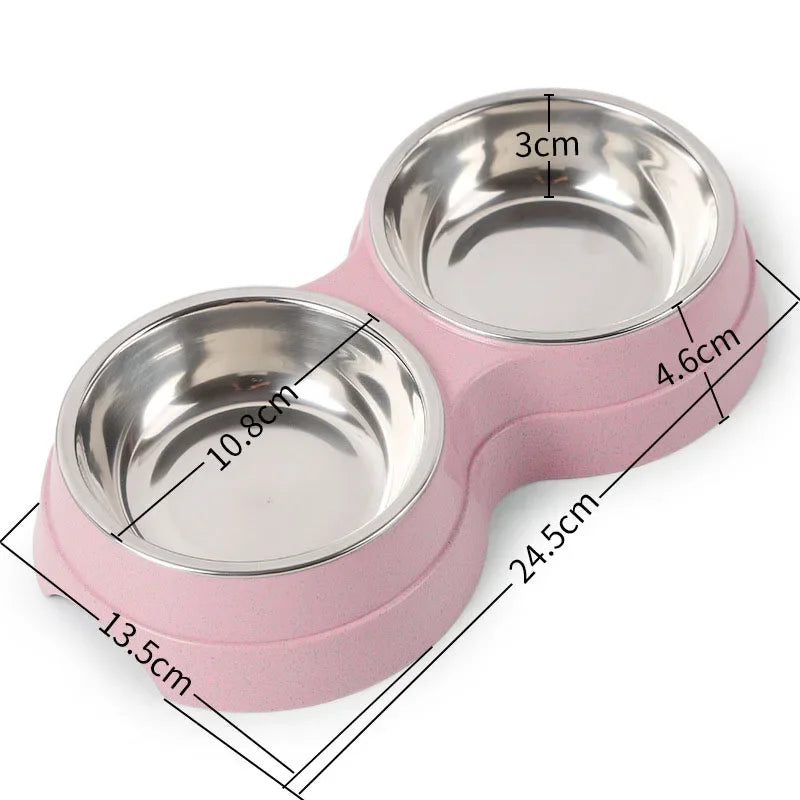 Pet Dog Cat Stainless Steel Double Food Water Bowls