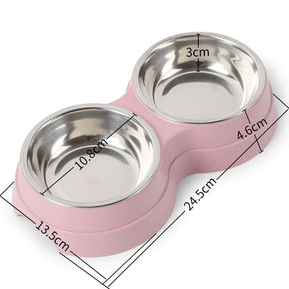 Pet Dog Cat Stainless Steel Double Food Water Bowls