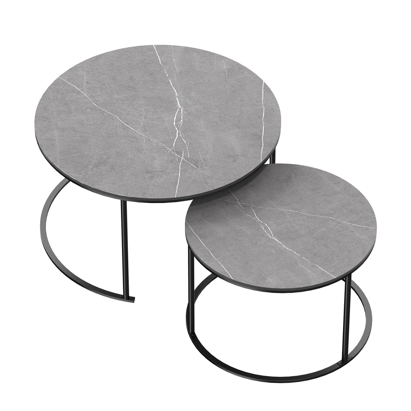Modern Nesting Round Grey Marble Coffee Table Set for Space Saving