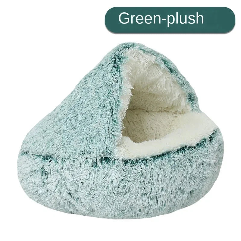 S-XL Winter Warm Shell Semi-Closed Pet Cat Nest Bed Cave