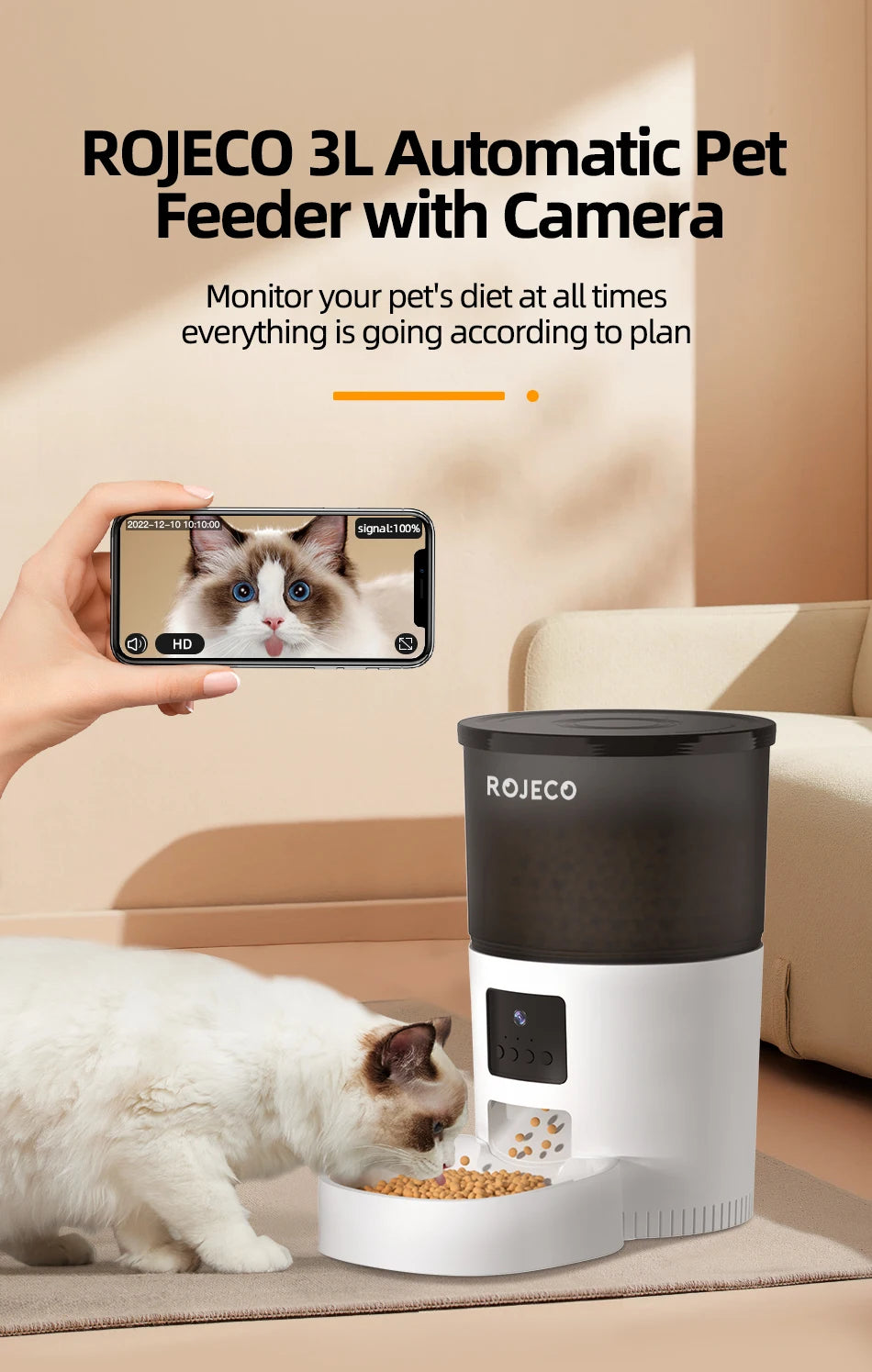 3L Automatic Pet Dog Cat Feeder Food Dispenser With Camera Video Smart Voice Recorder Remote Control