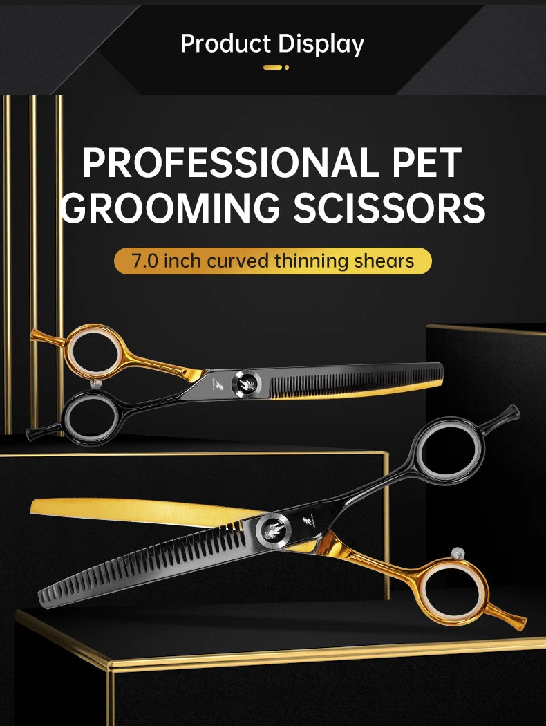 7" Stainless Steel Curved Pet Dog Cat Grooming Thinning Scissors