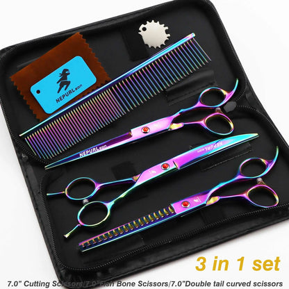 4-7pc Stainless Steel Pet Dog Cat 7" Grooming scissors Comb Sets