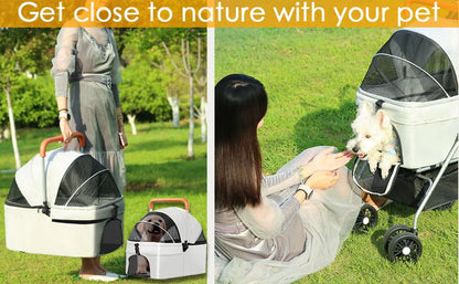 Portable Foldable Pet Dog Cat Stroller Carrier Food Water Bowl Set