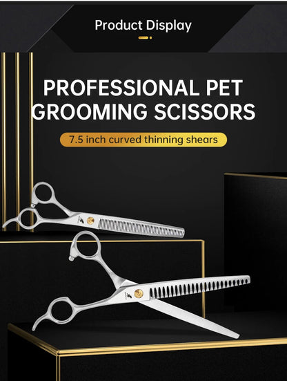 7/7.5" Stainless Steel Pet Dog Cat Curved Chunker Grooming Scissors