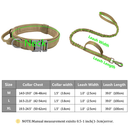 M-XL Pet Dog Tactical Collar With Lead Rope Leash Nylon Handle