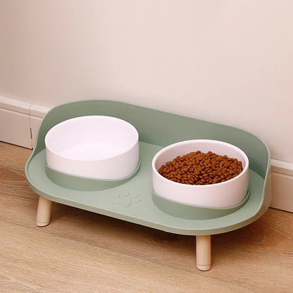 Adjustable Height Elevated Pet Dog Cat Double Food Water Bowls