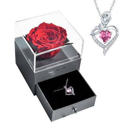 Preserved Rose Flower Necklace Jewelry Gift Box Set