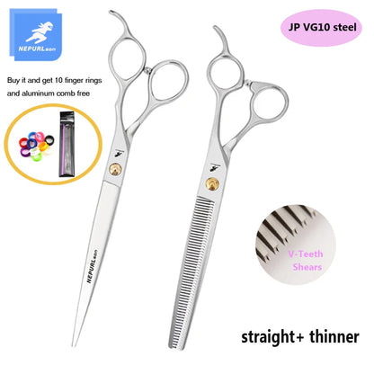 7/7.5" Stainless Steel Pet Dog Cat Curved Chunker Grooming Scissors