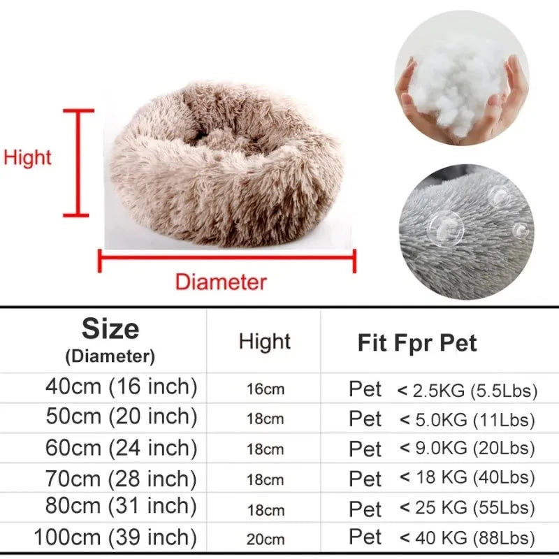 S-XL Pet Cat Dog Round Soft Long Plush Beds Cushion Mat Sleeping Sofa