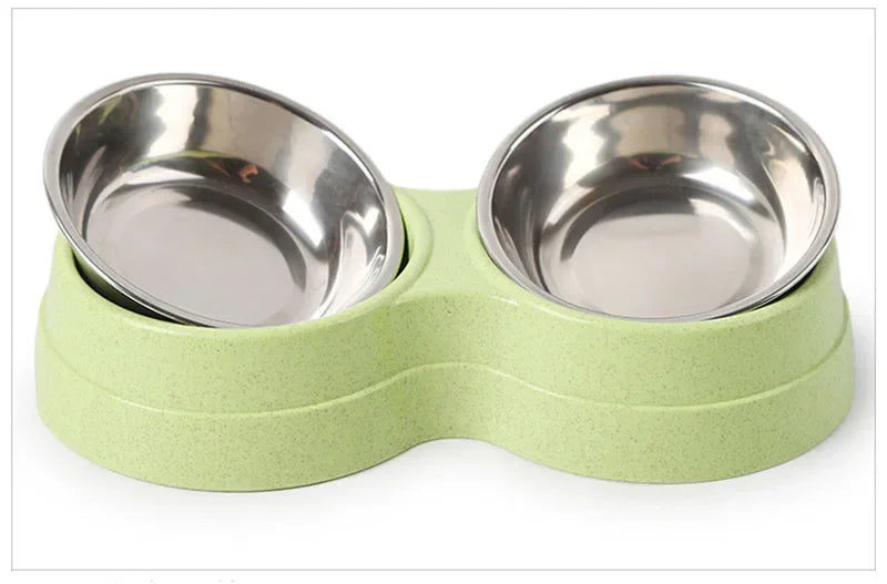 Pet Dog Cat Stainless Steel Double Food Water Bowls