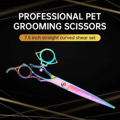 7.5" VG10 Steel Pet Dog Cat Grooming Straight Curved Scissors