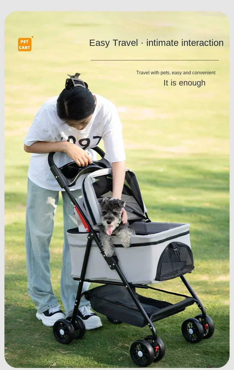 Foldable 4-Wheel Pet Dog Cat Stroller Pushchair with Storage Basket