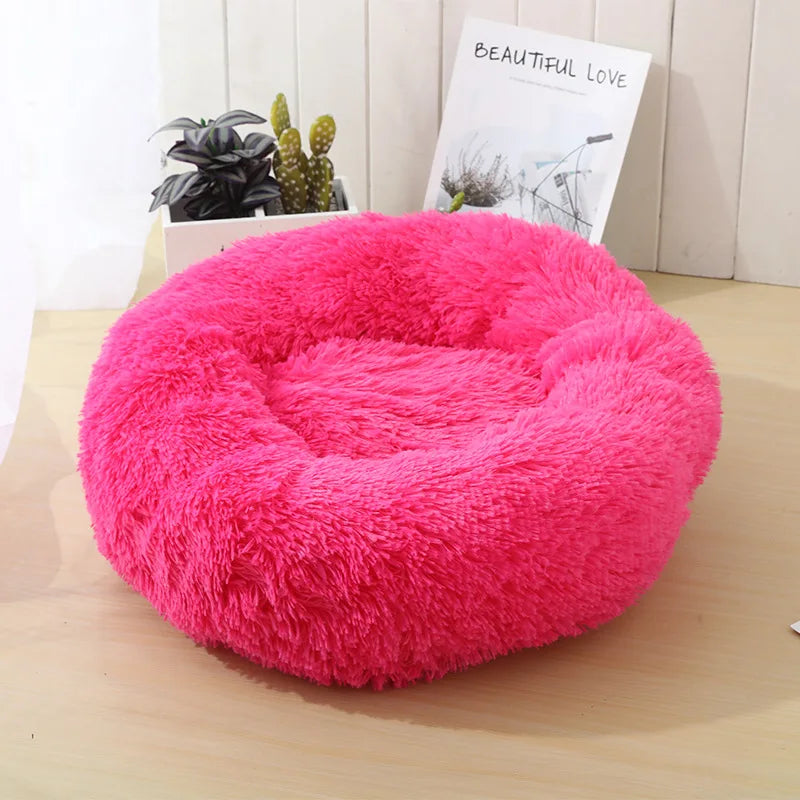 S-XL Pet Cat Dog Round Soft Long Plush Beds Cushion Mat Sleeping Sofa