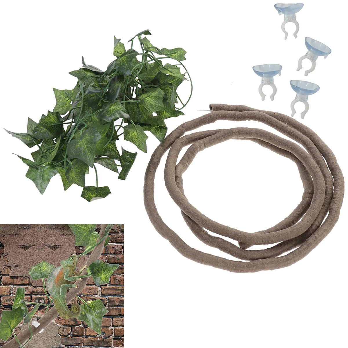 Reptile Habitat Decor Vines Flexible Leaves with Suction Cup