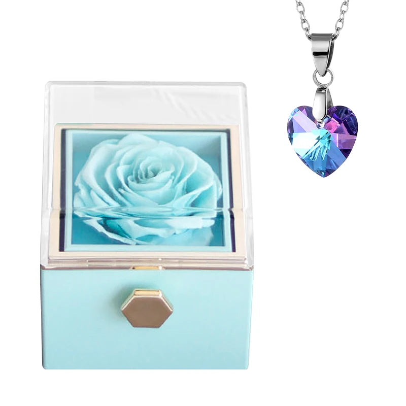 Rotating Preserved Eternal Rose Necklace Gift Box Set