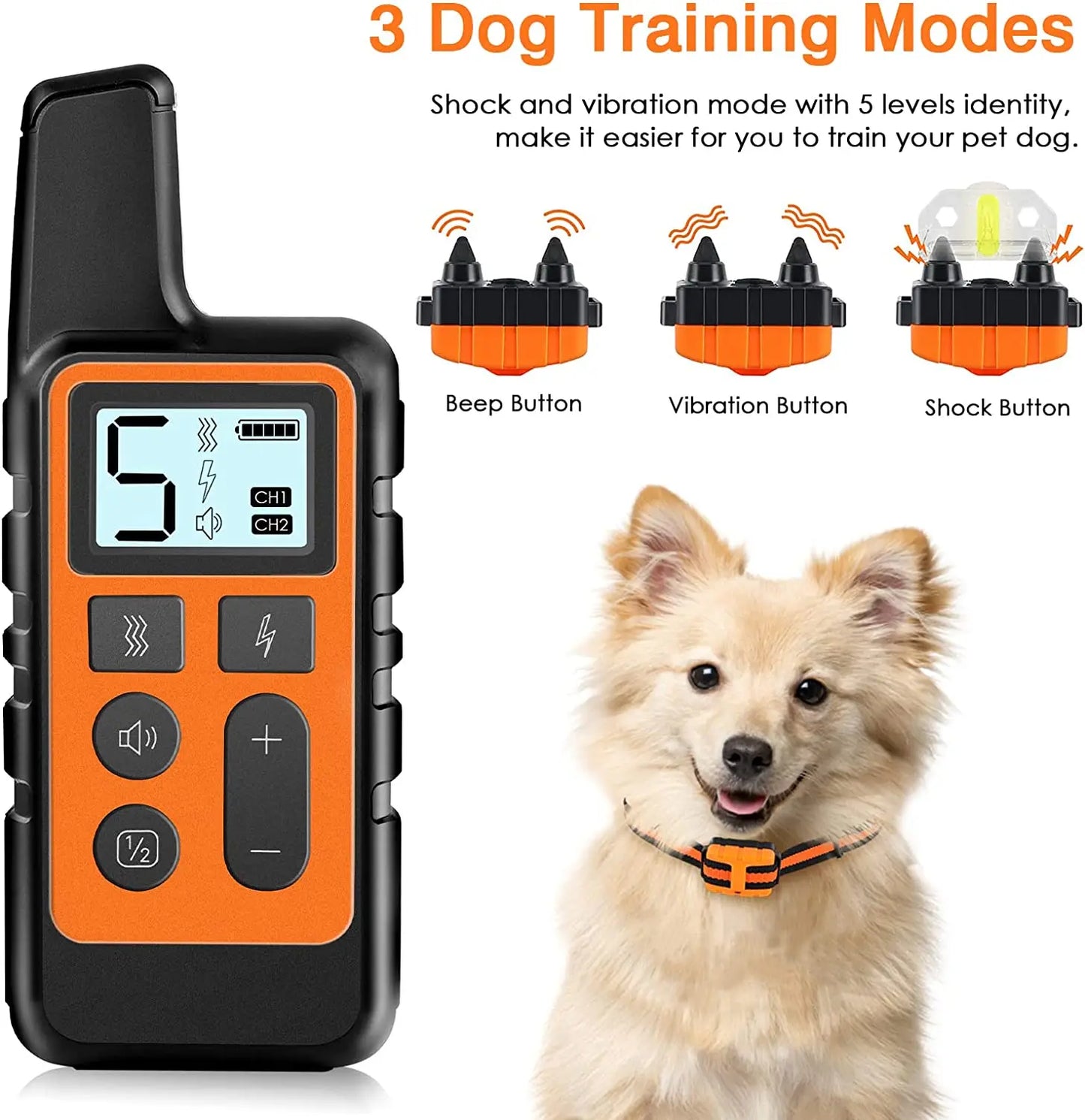 Pet Dog 500m Waterproof Remote Control Rechargeable Anti Bark Training Collar