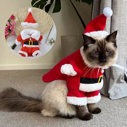 XS-XL Pet Dog Cat Christmas Cosplay Suit Santa Claus Dress Up Costume