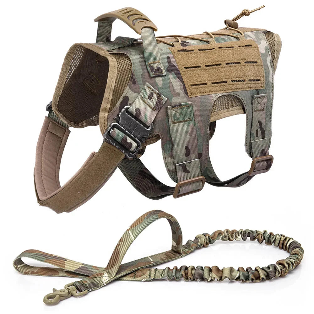 M-L Pet Dog Tactical Harness Training Vest With Bags Leash Lead Set