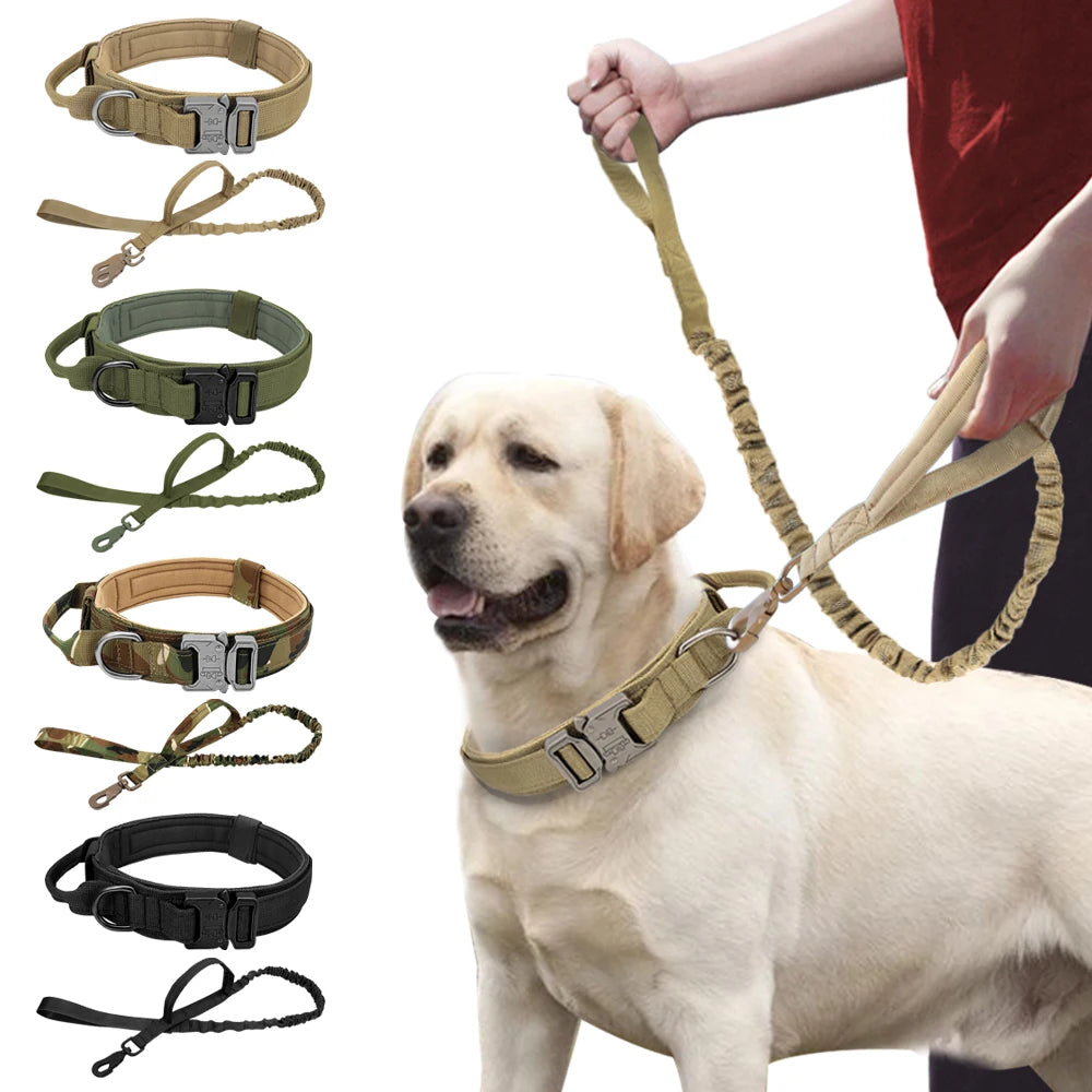 M-XL Pet Dog Tactical Collar With Lead Rope Leash Nylon Handle