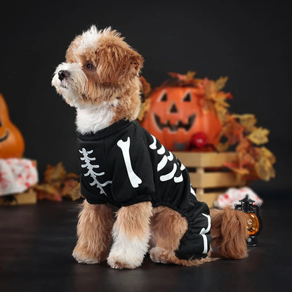 S-XL Pet Dog Cat Halloween Skeleton Jumpsuit Costumes Apparel