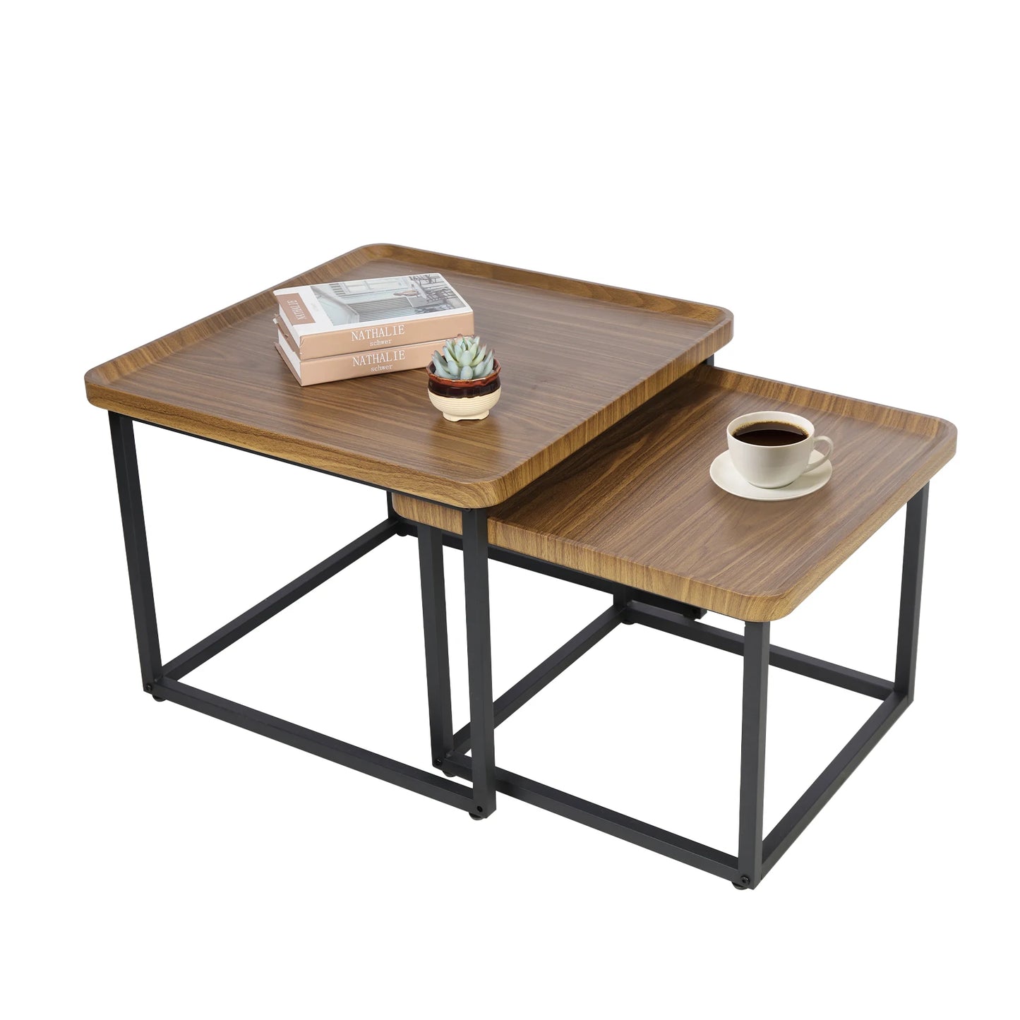 Set of 2 Modern Square Coffee Tables for Easy Assembly