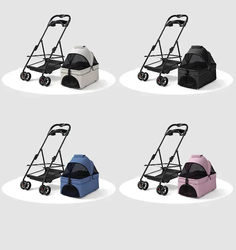 Foldable 4-Wheel Pet Dog Cat Stroller Pushchair with Storage Basket