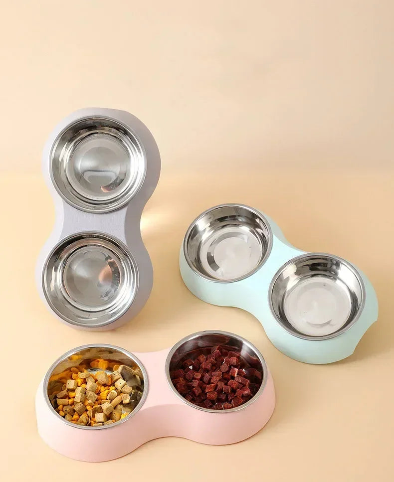 Stainless Steel Double Pet Dog Cat Food Bowl