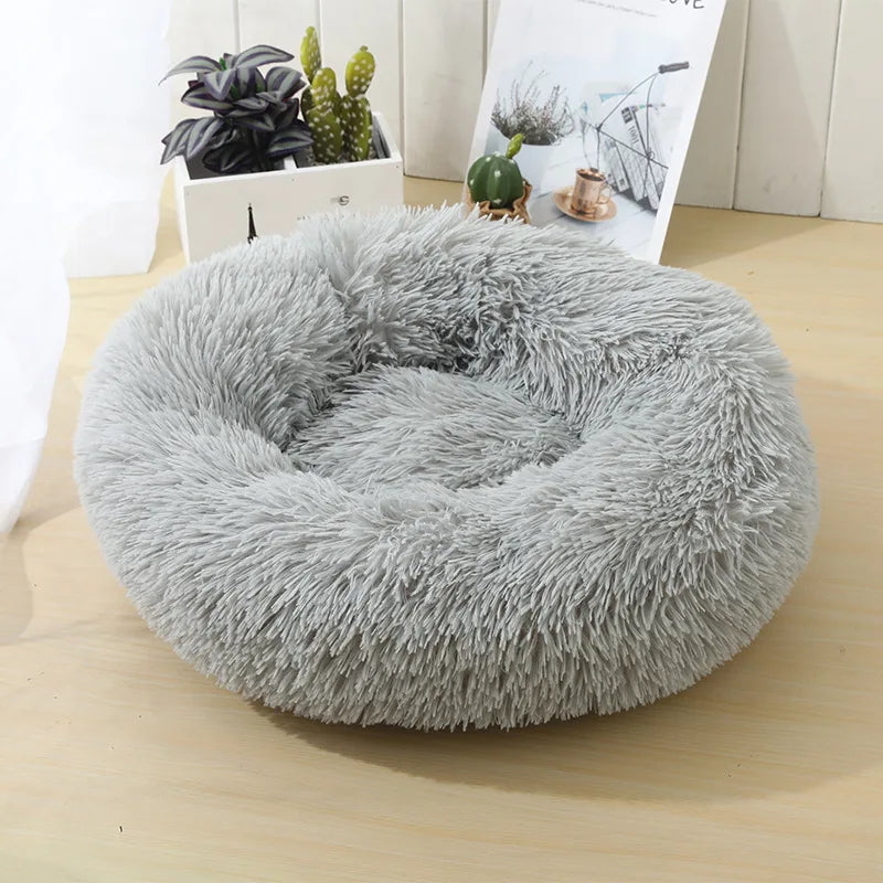 S-XL Pet Cat Dog Round Soft Long Plush Beds Cushion Mat Sleeping Sofa