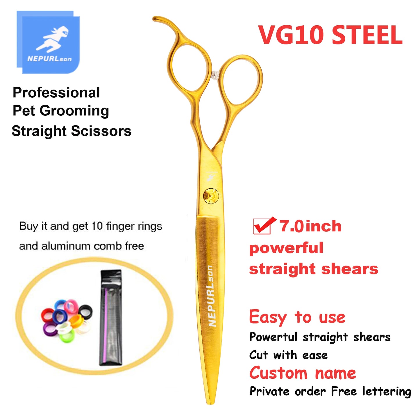 Pet Dog Cat Stainless Steel 7.5" Straight Curved Grooming Scissors