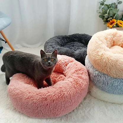 S-XL Pet Cat Dog Round Soft Long Plush Beds Cushion Mat Sleeping Sofa